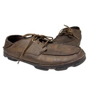 Olukai Hamakua Poko Brown Leather Moc Toe Collapsable Heel Oxford Shoes 10